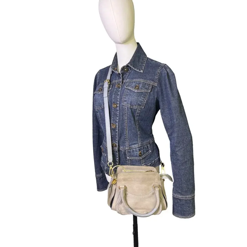 See by Chloé Miya Mini Satchel Crossbody Gray Leather Suede Gold Ring Bag